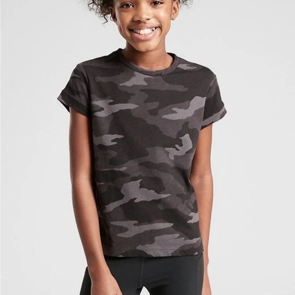 Athleta Girl Black Gray Daily Camo Printed Active Short Sleeve Tee Size XL 14